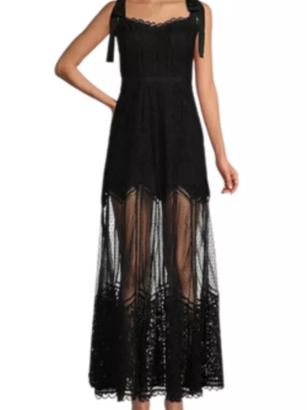 Gianni Bini Black Lace Maxi Dress with Tie Shoulder Straps